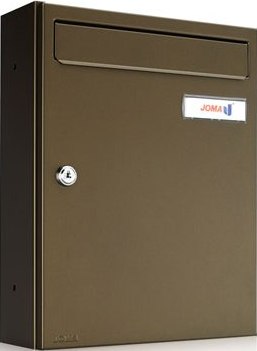 Buzón Modelo KOMPACT V-270. Fabricado en chapa de acero electrozincado con cuerpo y puerta de color Bronce Meteorite. Apertura lateral. Tarjetero de plástico y cerradura de seguridad.